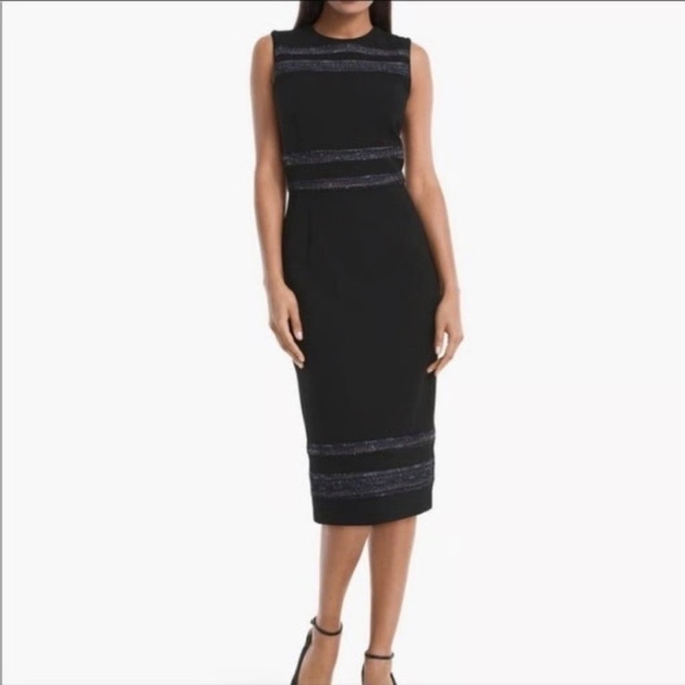 White House Black Market tweed combo sheath Black Midi Dress 4 nwt